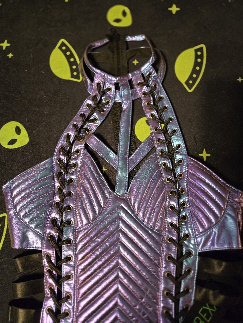 Iridescent Purple Holographic Lace-Up Harness Dress - Picture 4 of 7